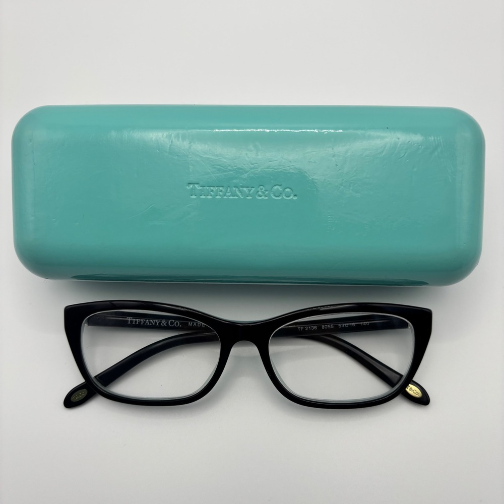 Tiffany & Co Cat Eye Eyeglasses Frames ONLY Italy Black and Blue Case Included